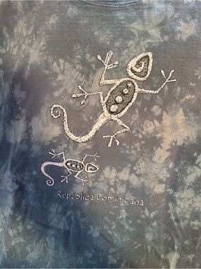 Tie-Dye Short Sleeve Tee with Gecko Embroidery - Blue